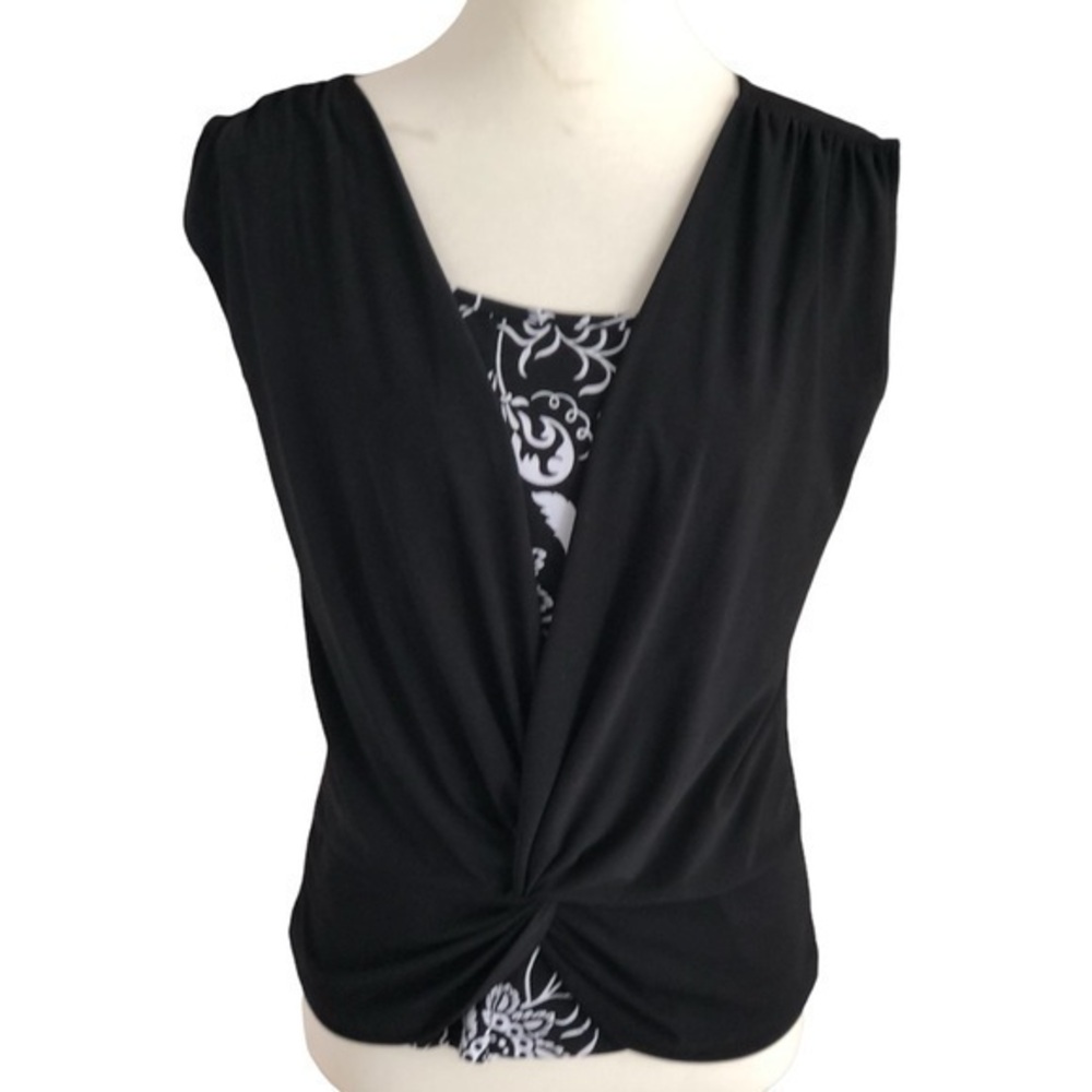Short sleeved layered top with twist front